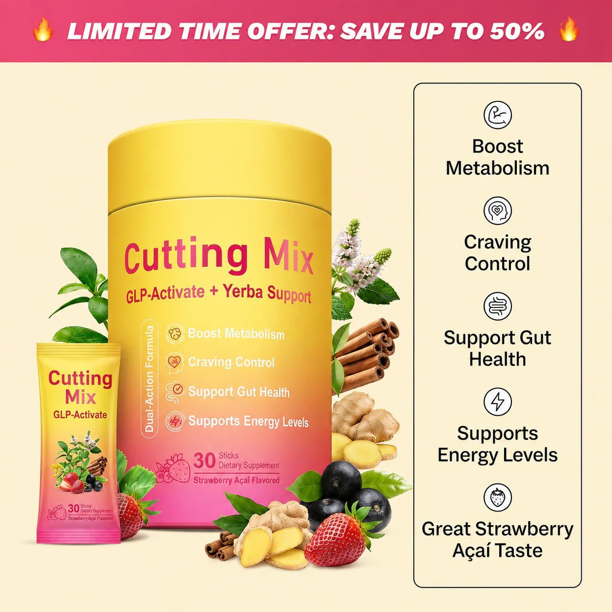 Cutting Drink Mix – GLP-1 Drink Mix with 5-HTP, Yerba Mate & Magnesium, FOS