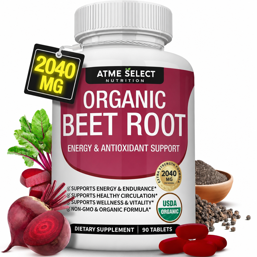 Organic Beet Root Powder Tablets - 2040mg Natural Nitric Oxide Beets to Support, Energy, Black Pepper Better Absorption, Non-GMO, 90 Tablets