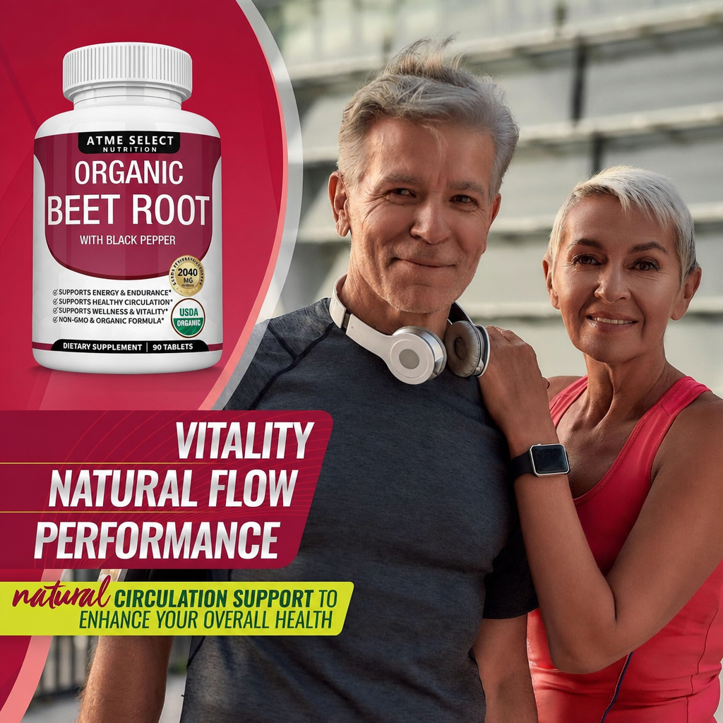 Organic Beet Root Powder Tablets - 2040mg Natural Nitric Oxide Beets to Support, Energy, Black Pepper Better Absorption, Non-GMO, 90 Tablets